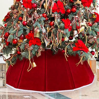 Red Velvet Christmas Tree Collar Foldable Xmas Tree Ring Base Cover for Artificial Trees