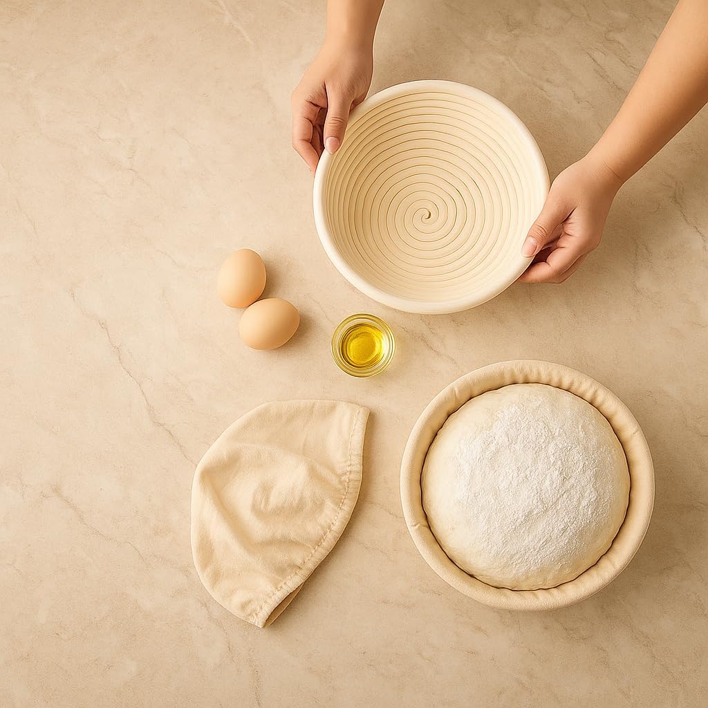 Saint Germain Bakery Premium Round Bread Banneton Basket - Ideal 9-Inch Brotform Proofing Basket with Liner