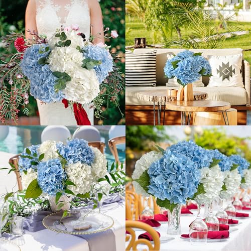 Light Blue Hydrangea Artificial Flower Set - Real Touch Faux Latex 21" Pack of 4