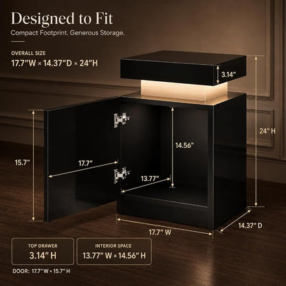 Nightstand Set of 2 with RGB LED Lights, Black – 17.7 inch Variation