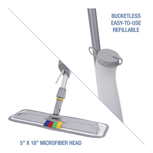 Boardwalk BWKBWMS16MFM 59 in. Bucketless Microfiber Mop System Kit, Gray, Plastic