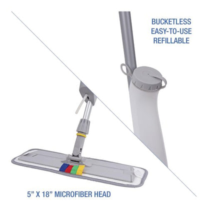 Boardwalk BWKBWMS16MFM 59 in. Bucketless Microfiber Mop System Kit, Gray, Plastic