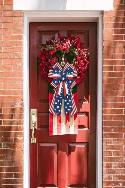 Threetols Patriotic Wreath Bows - Large Red, White & Blue Burlap Bows for Memorial Day & 4th of July Decor