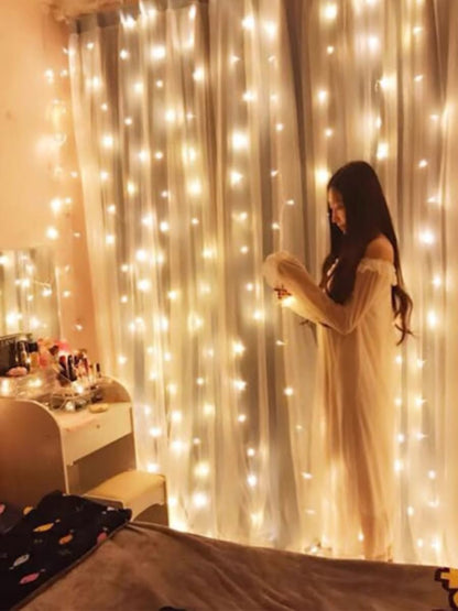 Skiennix 300 LED Curtain Lights - 3M x 3M Fairy String Lights for Parties & Weddings | USB Plug, 8 Modes, Warm White