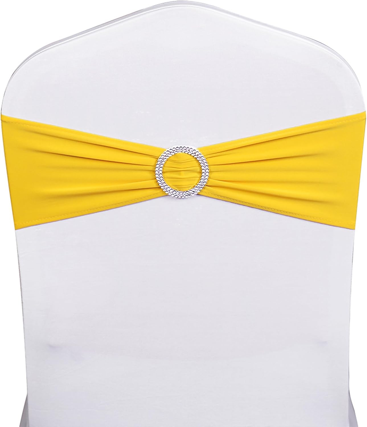 Skiennix Spandex Yellow Chair Sashes - Pack of 50 with Buckles for Weddings & Events