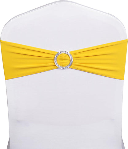 Skiennix Spandex Yellow Chair Sashes - Pack of 50 with Buckles for Weddings & Events