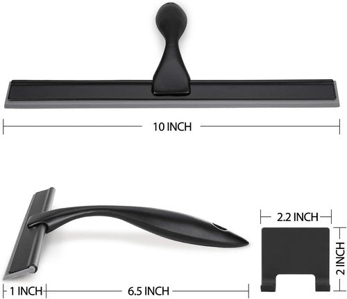 HIWARE Shower Squeegee - All-Purpose Tool for Glass, Doors & Windows - 10-Inch, Black Stainless Steel