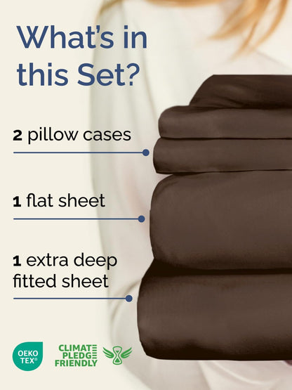 Skiennix Extra Deep Twin Sheet Set - 4-Piece Cooling Bedding - Soft, Wrinkle-Free Comfort - Brown