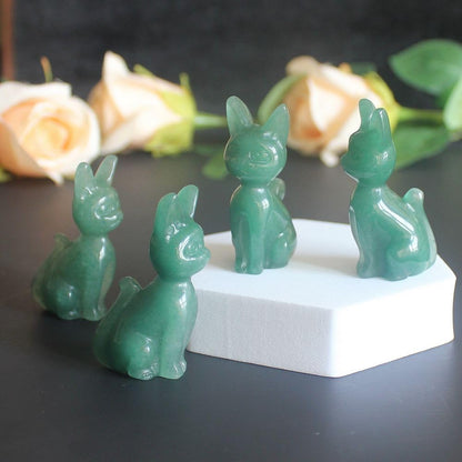 Skiennix Hand-Carved Gemstone Crystal Abyssinian Cat Figurine - Green Aventurine 2" Home Decor