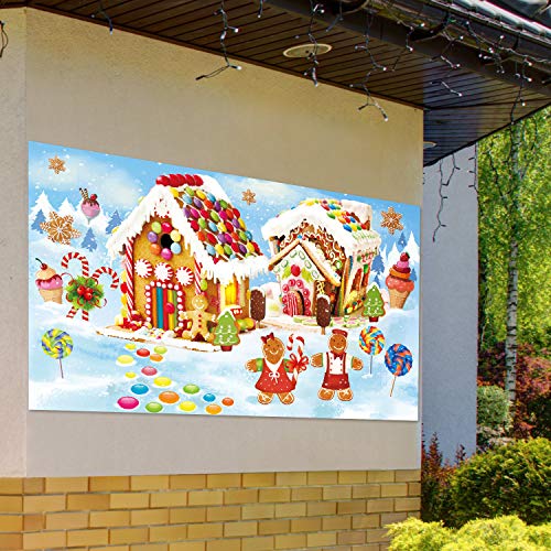 Christmas Gingerbread House Backdrop Fabric Banner for Holiday Parties