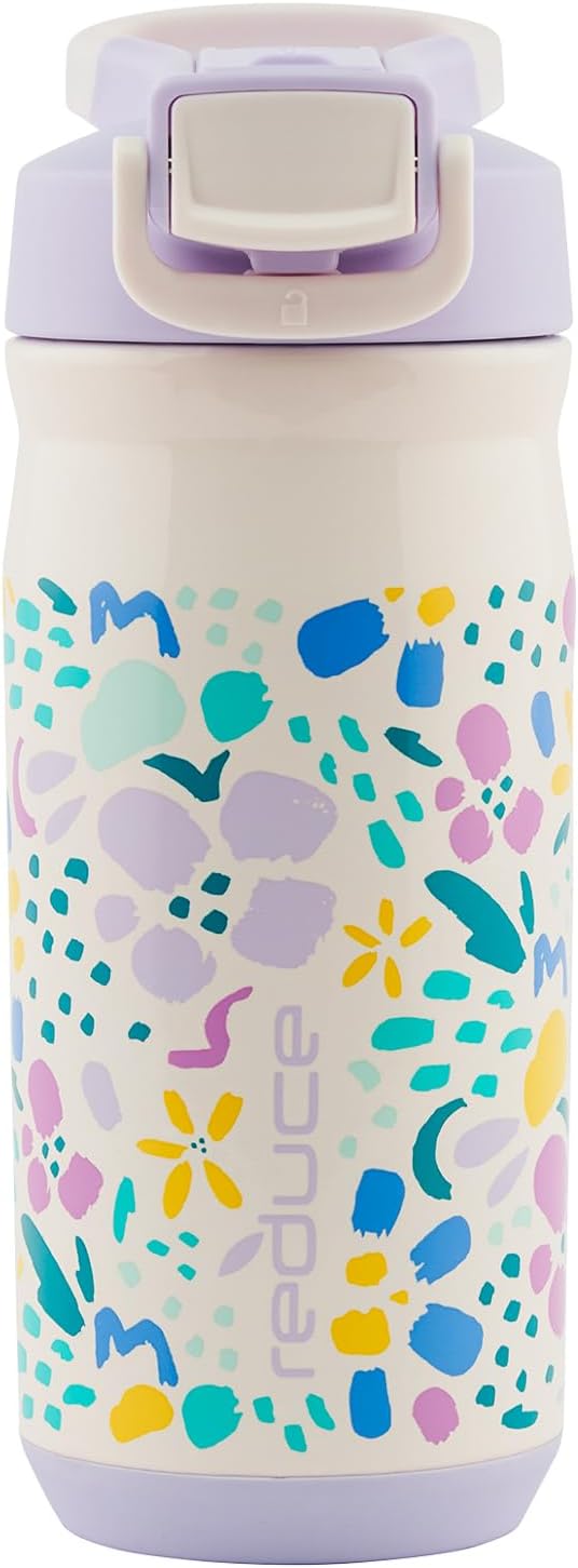 Reduce Hydrate Pro Kids 14oz Stainless Steel Insulated Water Bottle - Spill Proof Tumbler with Straw | 30-Hour Cold Retention, Dishwasher Safe - Abstract Flowers
