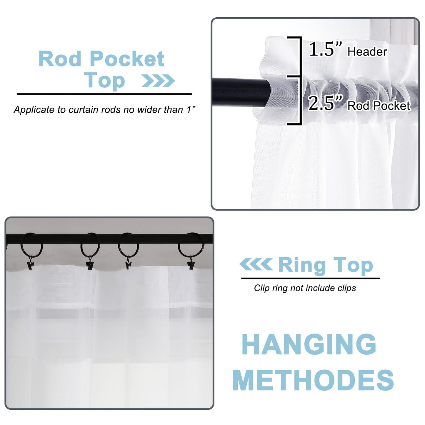 OWENIE Sheer White Curtains, Sheer Curtains 63 inch Length 2 Panels Set, Rod Pocket Voile Fimly Sheer Drapes for Living Room/Bedroom, 2pcs, Each 42" W x 63" L