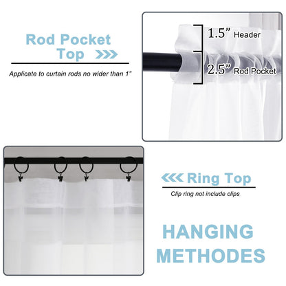 OWENIE Sheer White Curtains, Sheer Curtains 63 inch Length 2 Panels Set, Rod Pocket Voile Fimly Sheer Drapes for Living Room/Bedroom, 2pcs, Each 42" W x 63" L
