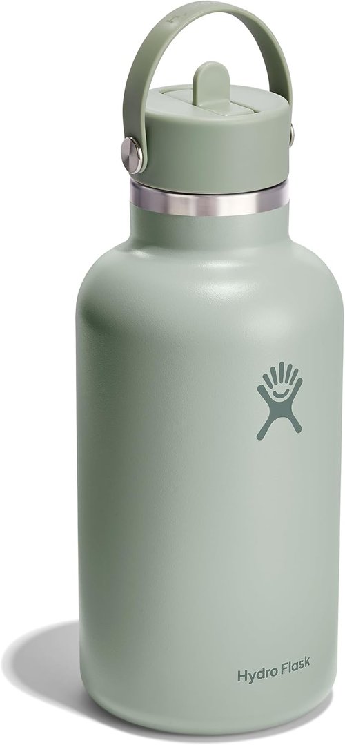 Hydro Flask Water Bottle - Insulated Stainless Steel - 64 Oz Wide Mouth with Flex Straw Lid, Leakproof