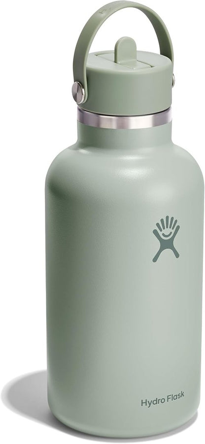 Hydro Flask Water Bottle - Insulated Stainless Steel - 64 Oz Wide Mouth with Flex Straw Lid, Leakproof