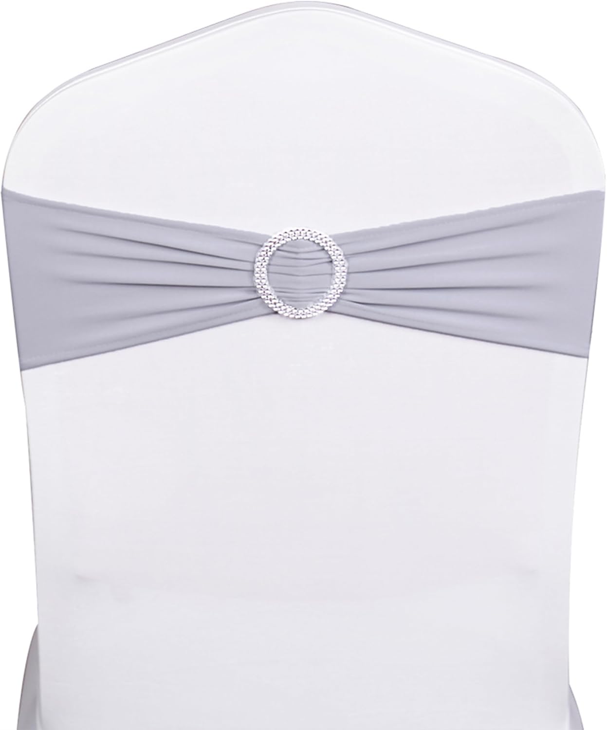Skiennix 50 Pack Spandex Chair Sashes - Silver Grey with Slider Buckles for Weddings & Events