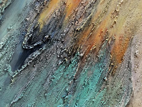 Hand-Painted Colorful Abstract Wall Art Canvas - 24x48 Inch Teal & Yellow-Brown