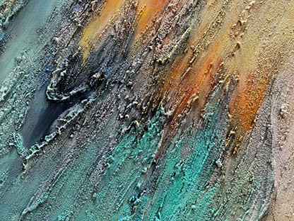 Hand-Painted Colorful Abstract Wall Art Canvas - 24x48 Inch Teal & Yellow-Brown