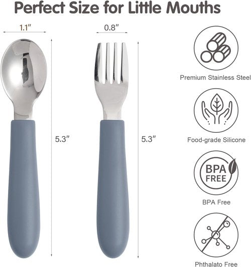 Eascrozn Toddler Utensils Set - 6 Pack Kids Silverware with Silicone Handles | Safe Forks & Spoons, Dishwasher Safe