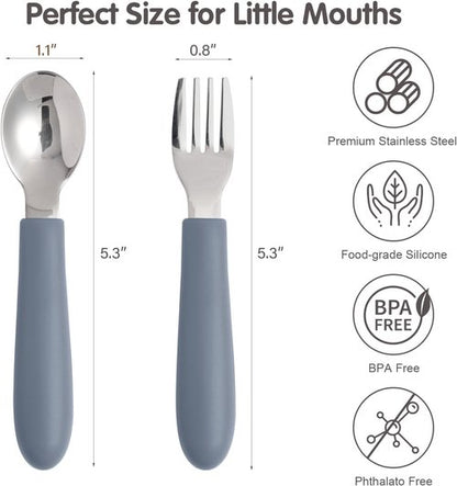 Eascrozn Toddler Utensils Set - 6 Pack Kids Silverware with Silicone Handles | Safe Forks & Spoons, Dishwasher Safe
