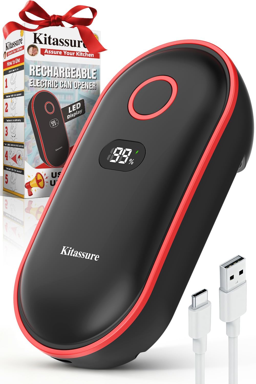 Skiennix Hands-Free Smart Touch Electric Can Opener - Rechargeable, LED Display, Safe for Seniors | Black
