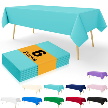 smiry Disposable Table Cloth 6 Pack, 54 x 108 Inch Table Cloths for Parties, Decorative Tablecloths for Rectangle Tables, Waterproof Plastic Table Cover, Leakproof & Sturdy, Teal