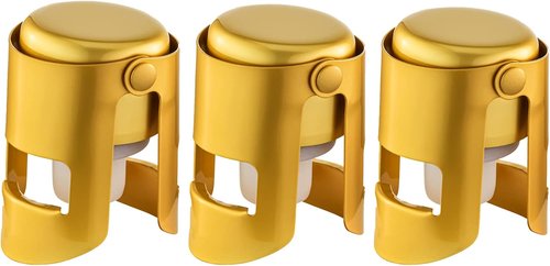 Champagne Stoppers with Stainless Steel Champagne Saver with Food Grade Silicone Leak proof Keep Fresh Suitable for Champagne, Cava, Prosecco and Sparkling (Gold, 3 Pack)