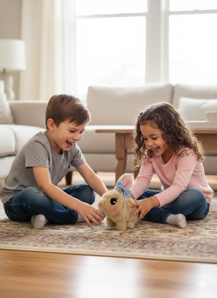Skiennix Easter Bunny Toy - Interactive Hopping Plush Rabbit with Sounds & Movements | Brown