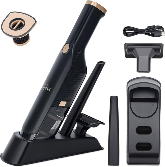 Skiennix Handheld Cordless Vacuum - 15KPA High Power, USB Quick Charge, Mini with Multi-Nozzles & Washable Filter | Black