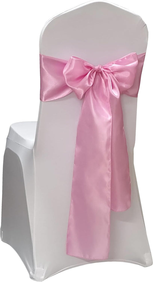 Skiennix Satin Chair Sashes - Elegant Tie Back Bows for Wedding & Party Decor | Light Pink (10 Pack)