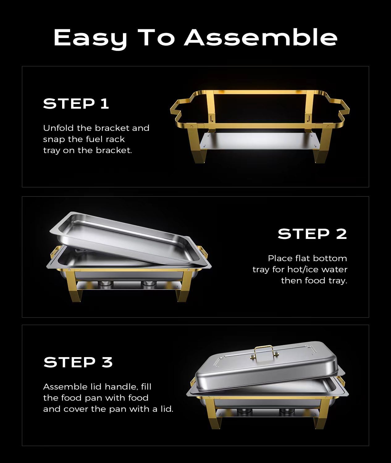 Chafing Dishes for Buffet 1 Pack, 8QT [Elegant & Sturdy] Chafing Dish Buffet Set, Stainless Steel Chafers and Buffet Warmers Sets, [High Grade Gold & Silver Colors] Food Warmers for Parties,Wedding