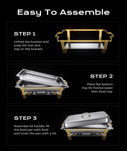 Chafing Dishes for Buffet 1 Pack, 8QT [Elegant & Sturdy] Chafing Dish Buffet Set, Stainless Steel Chafers and Buffet Warmers Sets, [High Grade Gold & Silver Colors] Food Warmers for Parties,Wedding