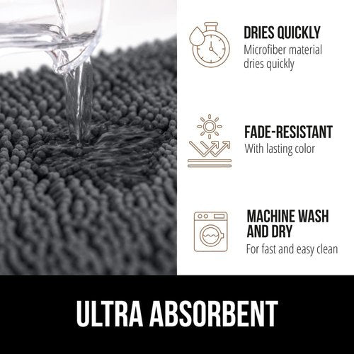 GORILLA GRIP Bath Rug Mat 54x24, Soft Absorbent Chenille, Quick Dry Microfiber Mats, Rubber Backing Washable Shower Floor Rugs, Bathmat Runner, US Designed Bathroom Home Decor Accessories Charcoal