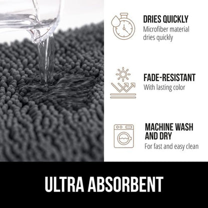 GORILLA GRIP Bath Rug Mat 54x24, Soft Absorbent Chenille, Quick Dry Microfiber Mats, Rubber Backing Washable Shower Floor Rugs, Bathmat Runner, US Designed Bathroom Home Decor Accessories Charcoal