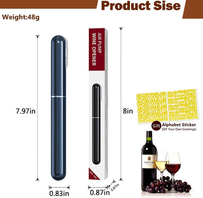 Wine Bottle Opener with Foil Cutter - NUCOKRS Air Pump Aeropop Corkscrew, Pen Style Opens in 3-7 Pumps, Effortless & No Damage to Cork, Compact Gift for Wine Lovers (Blue)