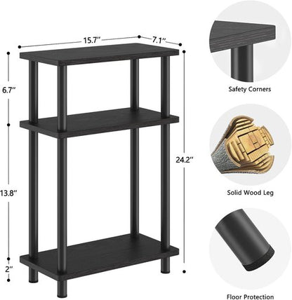 Apicizon Small Narrow Side Table - 3-Tier Slim End Table with Storage Shelf | Black for Small Spaces
