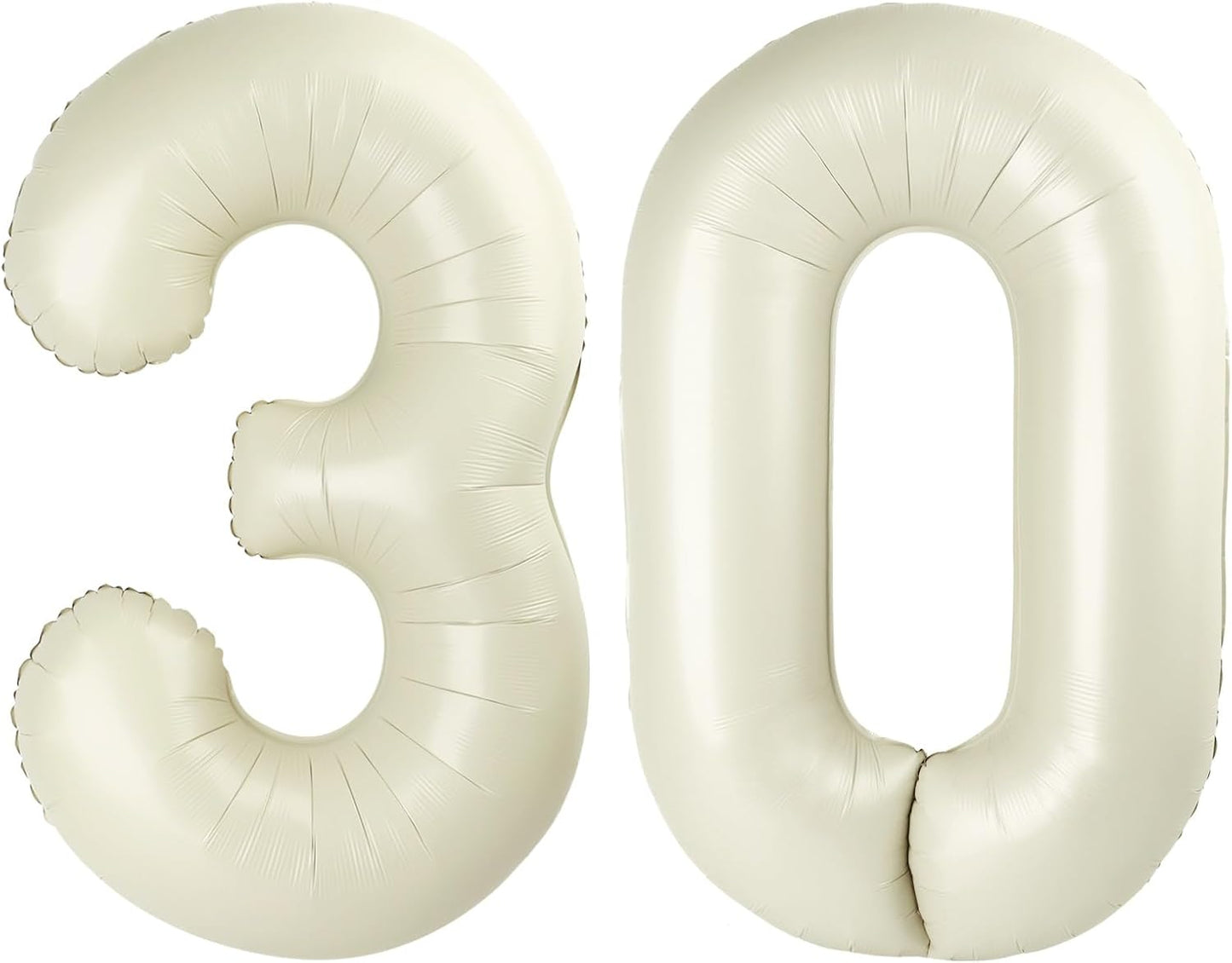 Number Balloons - 30th Birthday Decoration - 40-Inch Cream Foil Balloons for Celebrations