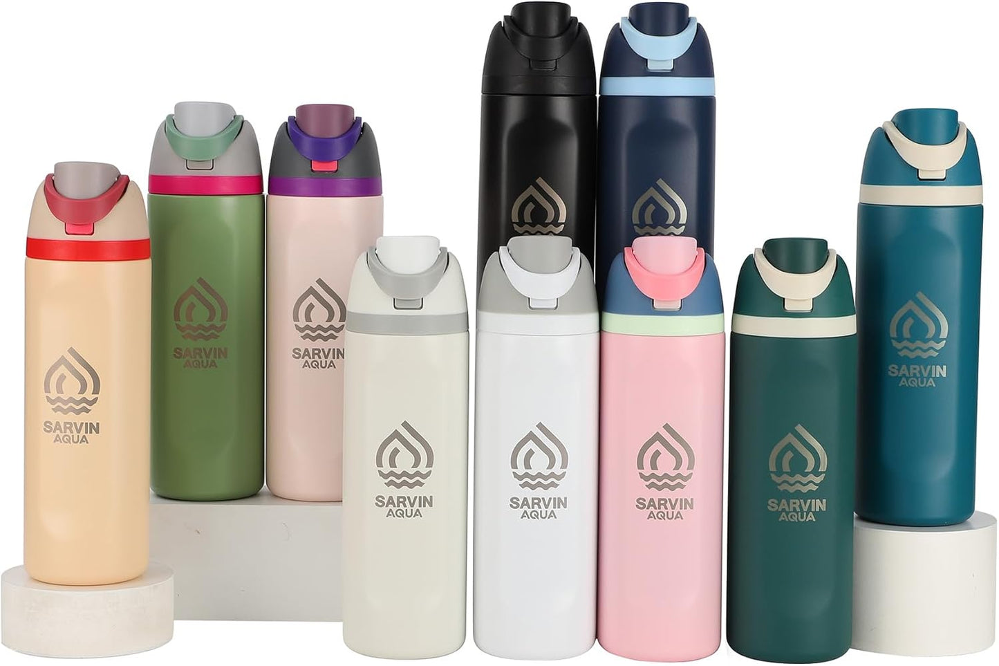 Skiennix Insulated Water Bottle - 24 Oz Double Wall Vacuum Travel Bottle with Flip-Top Lid | Leakproof Stainless Steel, Keeps Drinks Hot or Cold - White Grey