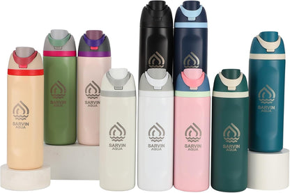 Skiennix Insulated Water Bottle - 24 Oz Double Wall Vacuum Travel Bottle with Flip-Top Lid | Leakproof Stainless Steel, Keeps Drinks Hot or Cold - White Grey