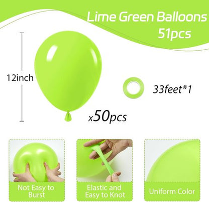 Awenztech Lime Green Balloons - 12 Inch Latex Party Balloons | 50pcs for Baby Shower & Birthday Decor