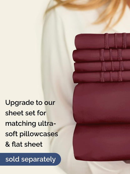 Extra Deep Twin XL Fitted Sheet - Hotel Luxury Single Fitted Sheet Only - Easily Fits 18 inch to 24 inch Mattress - Ultra Soft, Wrinkle & Fade Free w/Extra Deep Pocket - Breathable & Comfy - Burgundy
