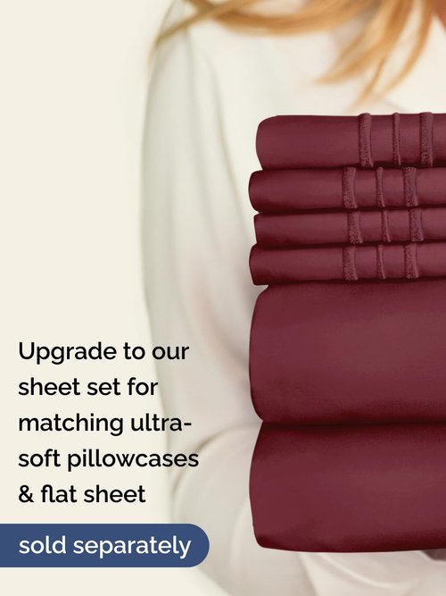 Extra Deep Queen Fitted Sheet - Hotel Luxury Single Fitted Sheet Only - Easily Fits 18 inch to 24 inch Mattress - Ultra Soft, Wrinkle & Fade Free w/Extra Deep Pockets - Breathable & Comfy - Burgundy