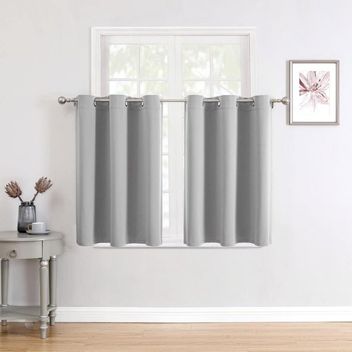 ChrisDowa Small Window Curtains - Grommet Thermal Insulated Room Darkening Panels, Light Grey (52 x 36 Inch)