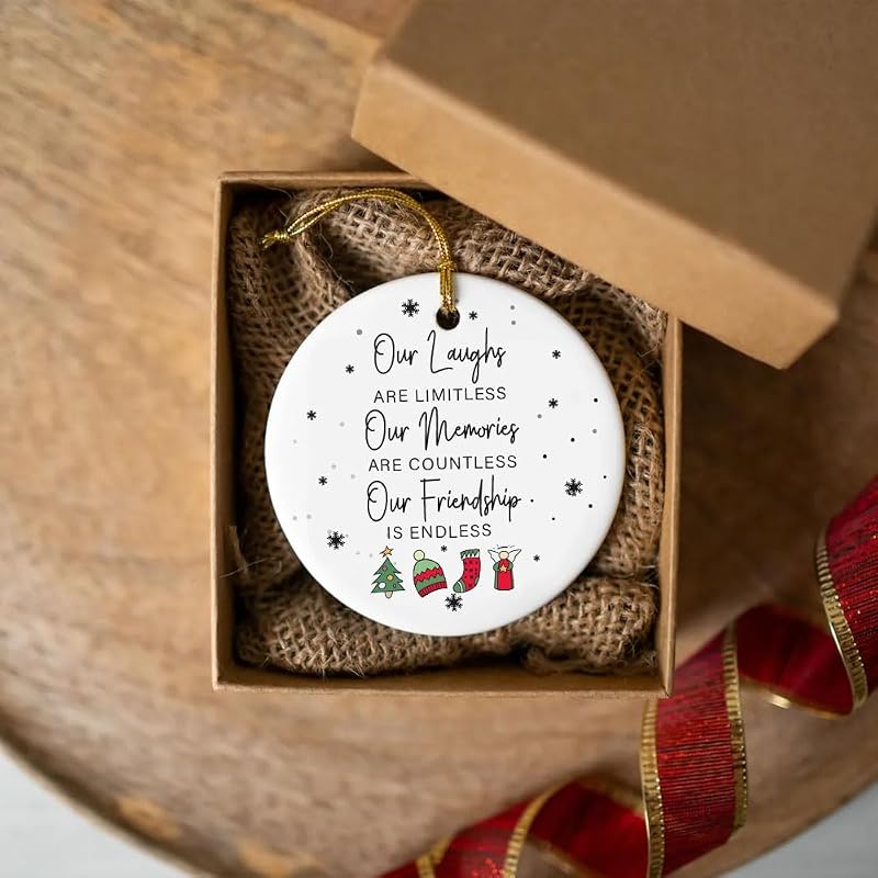 Double Sided Friend Christmas Ornament – 3in Ceramic Keepsake for Women, Sister, Coworker (L25)