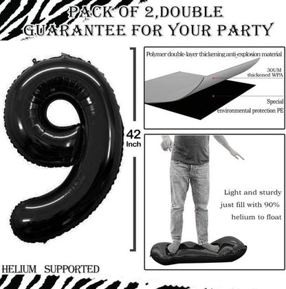 GOER Black Foil Number Balloons - Huge 9th Birthday Party Decorations | 3 Pack (42", 32", 16")