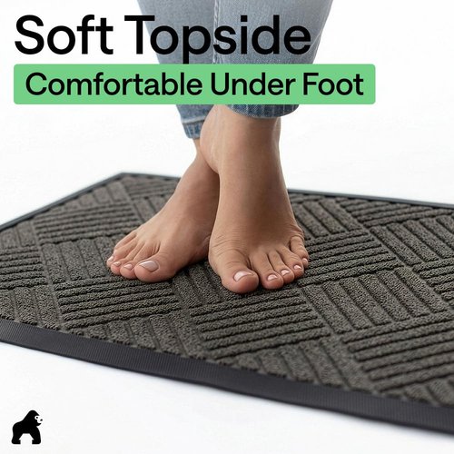 GORILLA GRIP 100% Waterproof All-Season WeatherMAX Doormat, 34x58, US Designed Natural Rubber, Stain and Fade Resistant, Low Profile Indoor Outdoor Door Mats, Easy Clean Patio Mat, Gray Diamond