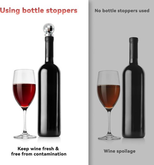 Daily Treasures 2 Pcs Disco Wine Bottle Corks,Reusable Wine Bottle Stopper with disco mirror ball,Silicone Stopper Saver Sealer,Keeping Wine Fresh,for Wine Champagne Prosecco Beer Spirits Collection