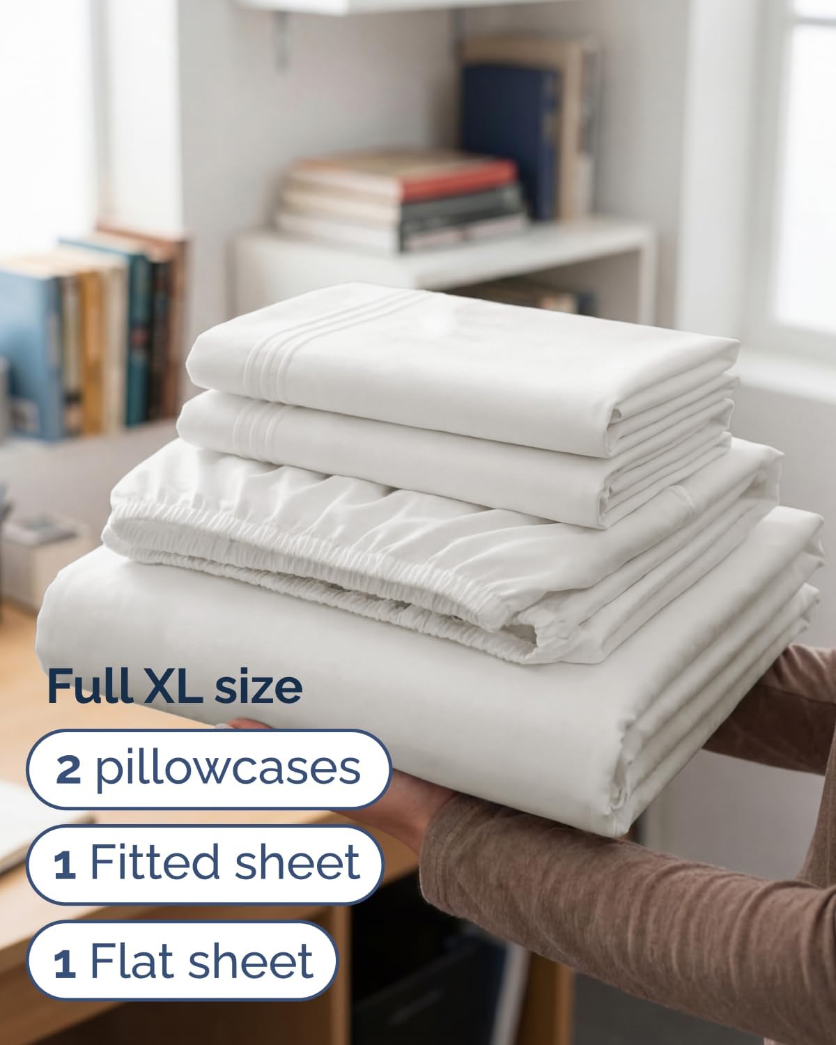 Skiennix Full XL Bed Sheet Set - Soft & Breathable 4-Piece Luxury Bedding - Deep Pockets, Antique White