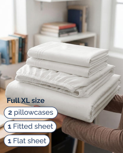 Skiennix Full XL Bed Sheet Set - Soft & Breathable 4-Piece Luxury Bedding - Deep Pockets, Antique White