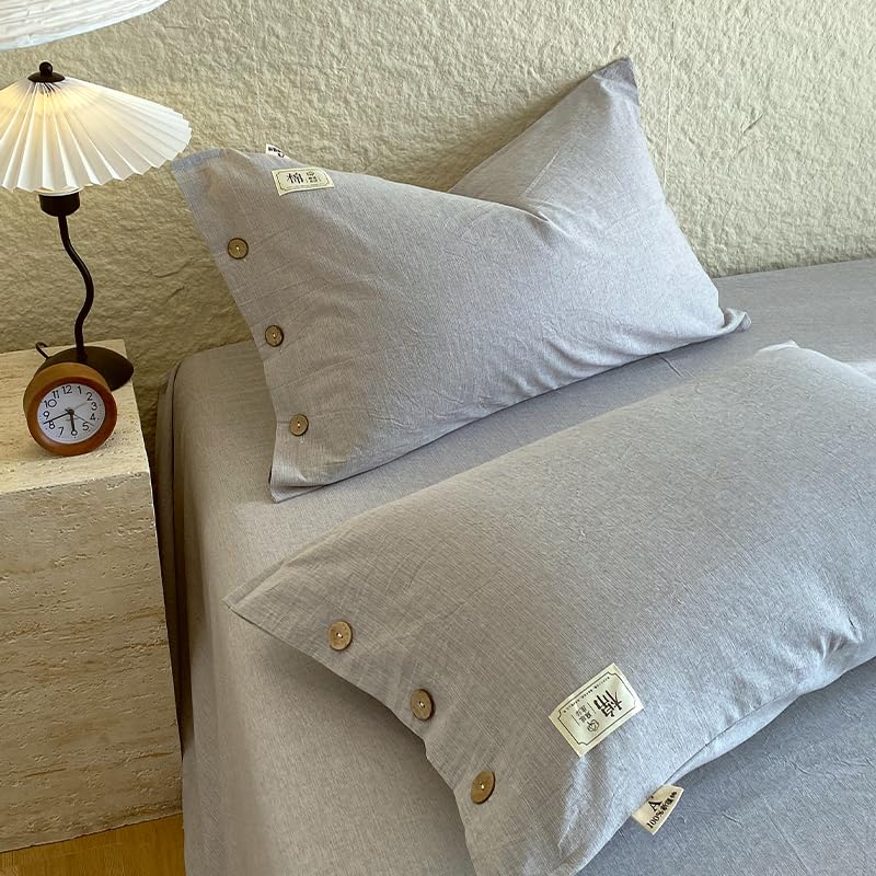 Gray Quilted Pillow Sham Set of 2 with Button Closure - Breathable Microfiber Cover